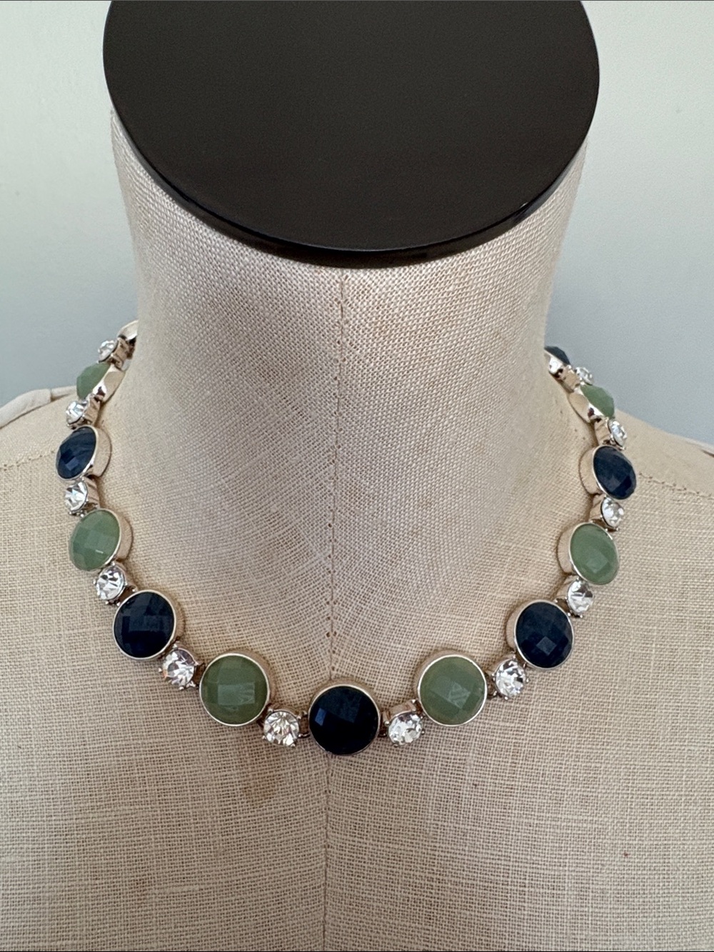 Anne Klein Green and Navy Crystal Circle Necklace